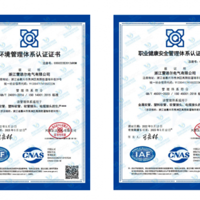 雷諾爾電氣順利通過ISO14001和ISO45001環境、安全管理體系認證